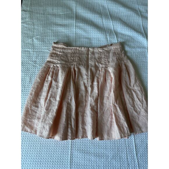 6 for 20 LOFT Pale Peach 100% Linen A-Line Pleated Zip Back Mini Lined Skirt 12 - Picture 2 of 7